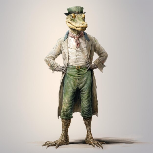 Vintage Aquarell-Krokodil in Anzug und Hut
