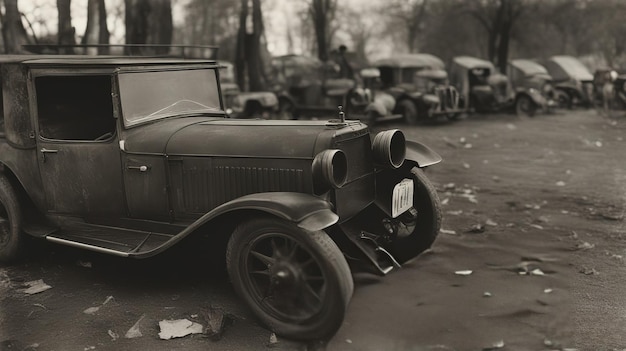 Vintage-Auto in der Altstadt Schwarz-Weiß-Foto erzeugt von KI