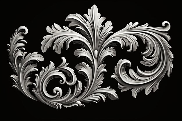 Vintage barocke Gravierung Blumenrollen Ornament im Linienstil