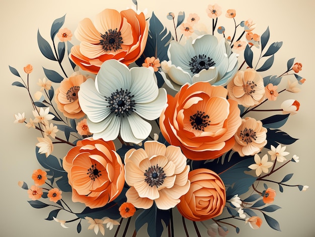 Foto vintage-blumenhintergrund mit bunten blumen und blättern