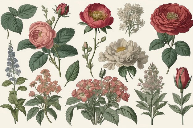 Vintage Blumenillustrationssatz