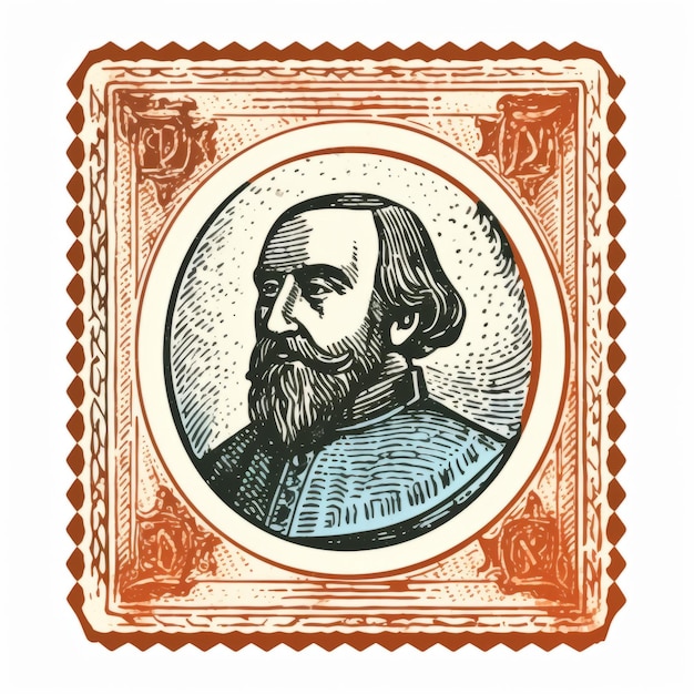Foto vintage- briefmarke von miguel franco, könig von spanien, illustration aus der mitte des jahrhunderts