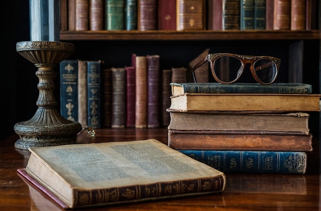 Vintage-Bücher auf alten Holzregalen