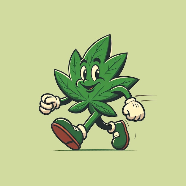 Vintage-Cartoon-Cannabis-Maskottchen geht isoliert auf dem Grün