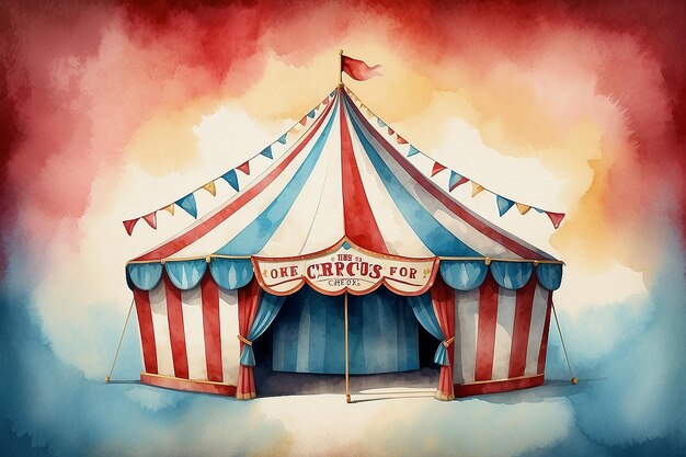 Foto vintage circus whimsy aquarel texture em tenda de circo vermelho vintage poster azul popcorn amarelo