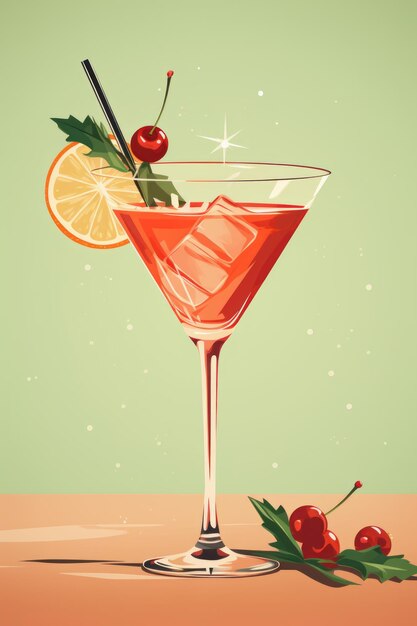 Vintage cocktails clásicos de Navidad estilo retro de mediados de siglo ilustración de bebidas festivas