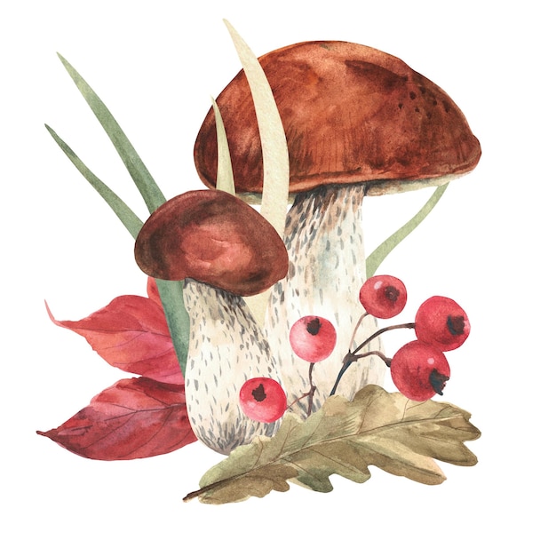 Vintage cogumelo branco baga vermelha ótimo design para qualquer finalidade Fundo branco Aquarela