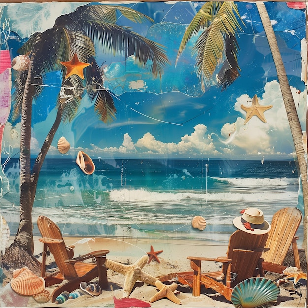 vintage collage arte playa vacaciones de verano concepto de fondo