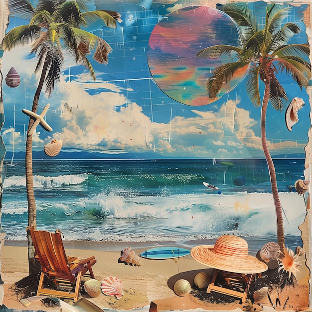 Vintage-Collage-Kunst Strand Sommerferien Konzept Hintergrund