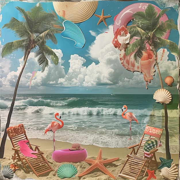 Vintage-Collage-Kunst Strand Sommerferien Konzept Hintergrund