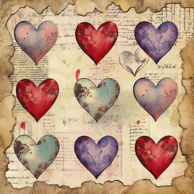 Vintage Cute Heart altes Papier Schrott Zeitschrift digitales Papier