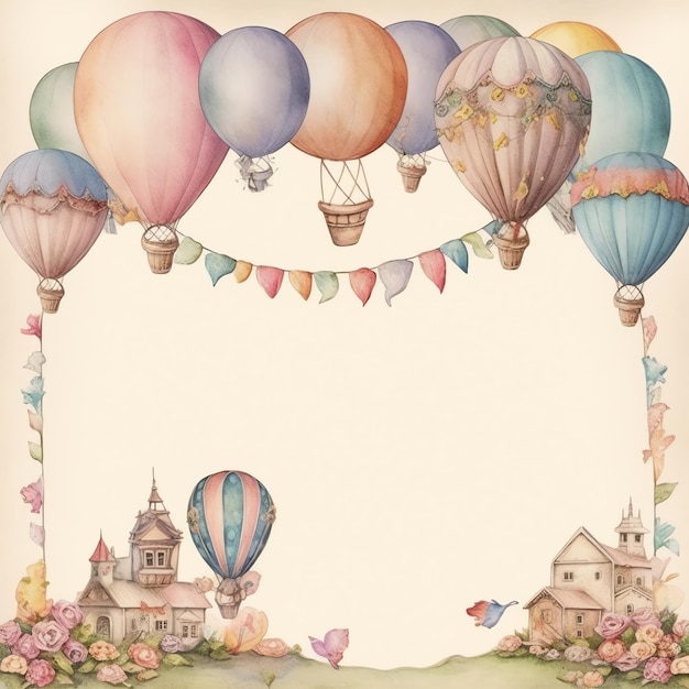 Vintage Cute Hot Air Balloons papel velho lixo jornal papel digital