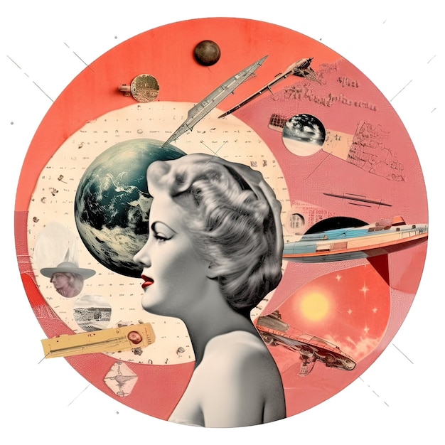 Vintage Cutout Collage 1930s ilustración antiguo recorte retro con pinup hembra