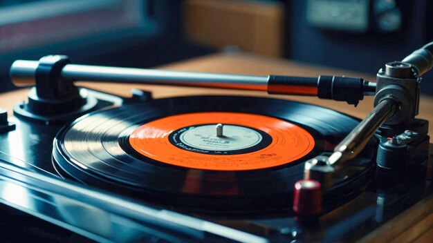 Vintage-Drehscheibe mit Vinyl-Platten-Closeup