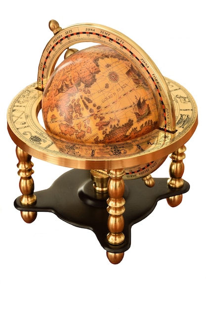 Vintage Earth Globe im antiken Vintage-Stil mit weißem Hintergrund