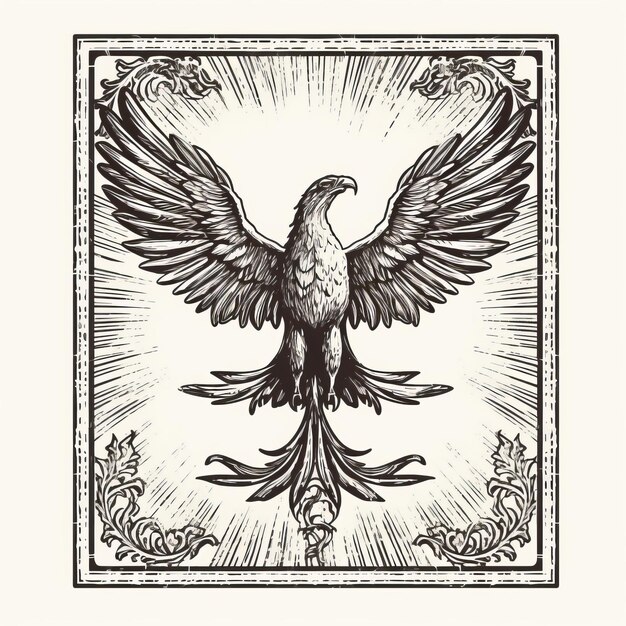 Vintage eingravierte Vektorillustration im Stil eines Adlers mit Gottesstrahlen