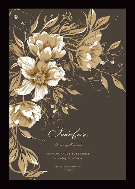 Vintage Einladungskarte mit goldenen Blumen auf dunklem Hintergrund Vektorillustration