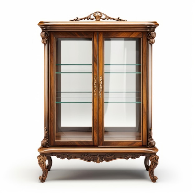 Vintage Elegance Ornate Glass Curio Cabinet em fundo branco