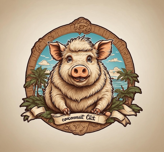 Vintage-Etikett mit einem Schwein und Palmen Vektorillustration