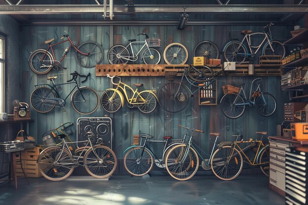 Vintage-Fahrradkollektion an den Wänden ausgestellt