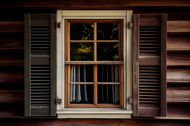 Vintage-Fensterlamellen mit Holzlamellen in einem Haus im Landhausstil