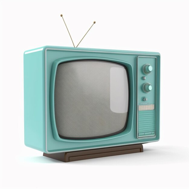 Foto vintage-fernseher in blauer farbe auf einem weißen