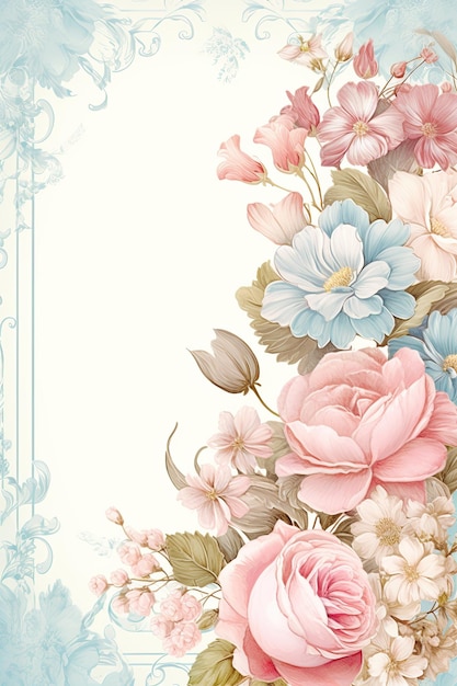 Vintage Floral Card Eine Vintagestyle-Karte, die mit pastellfarbenen Blumen und Spitze geschmückt ist