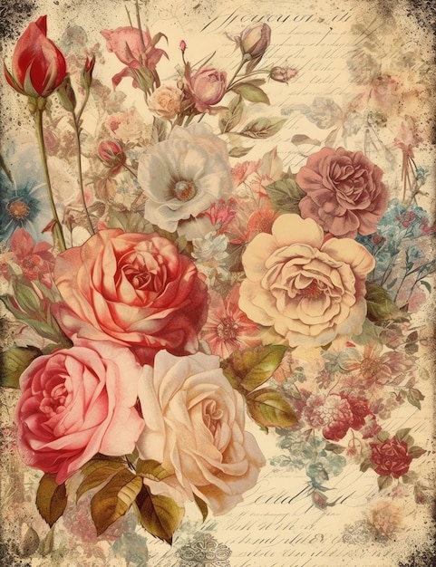 Vintage Floral papel velho junk jornal papel digital