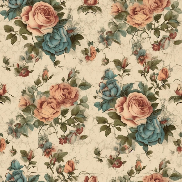 Vintage florales nahtloses Muster Hintergrund generative KI