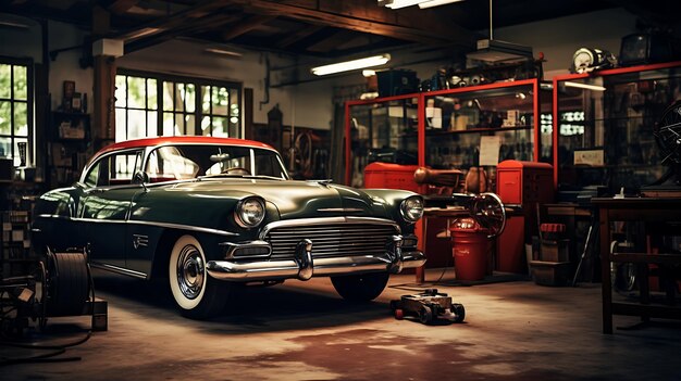 Vintage Garage Vibes Automóviles modernos Taller de reparación de automóviles Ultra HD Super Resolución