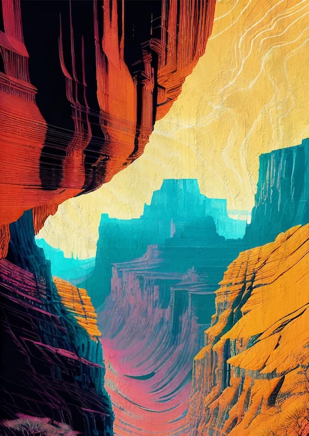 Vintage-Gemälde des abstrakten Canyons