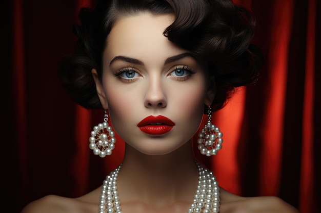 Vintage Glamour Rote Lippen und Perlen