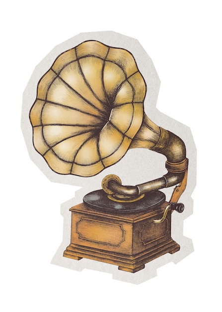 Vintage Grammophon-PNG-Aufkleberpapier geschnitten auf durchsichtigem Hintergrund