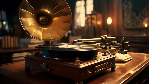 Vintage-Grammophon und Schallplatten