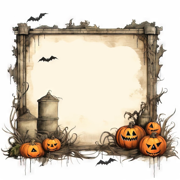 Vintage-Halloween-Rahmen Halloweener freier Hintergrund Ai generiert hochauflösende Halloween-Illustration auf weißem Hintergrund