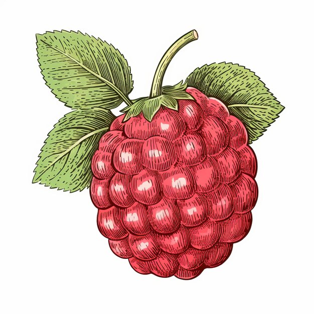 Vintage Himbeeren Briefmarken-Illustration in realistischen Farbschemata und detaillierten Miniaturen