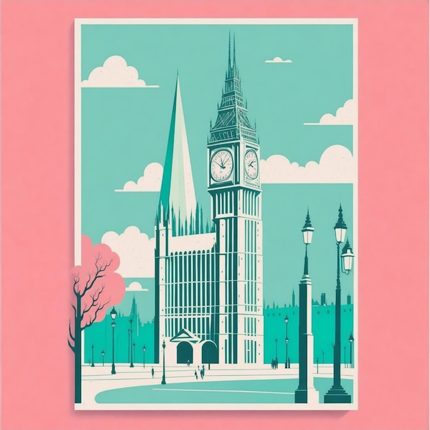 Vintage histórico de Londres com cor verde e rosa