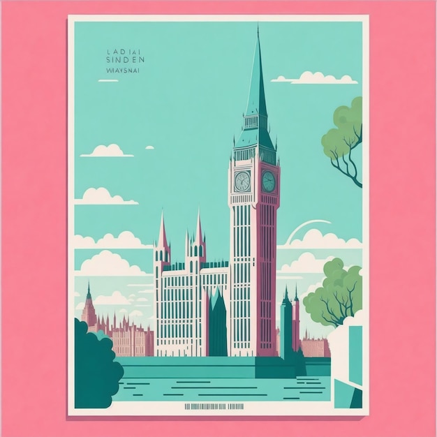 Vintage histórico de Londres com cor verde e rosa