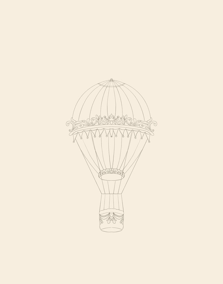 Foto vintage-illustration eines heißluftballons mit einer ästhetischen retro-stimmung auf weißem hintergrund