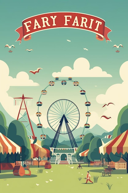 Vintage-Illustration eines Riesenrads mit dem Riesenrad im Hintergrund