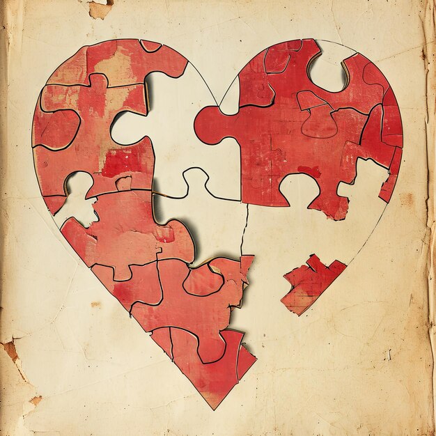 Vintageillustration eines valentinstages gebrochenes herz wie ein
