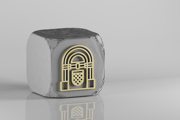 Vintage Jukebox-Ikonen Schöne goldene Musik-Symbole auf einem Betonwürfel und weißem Keramik-Hintergrund