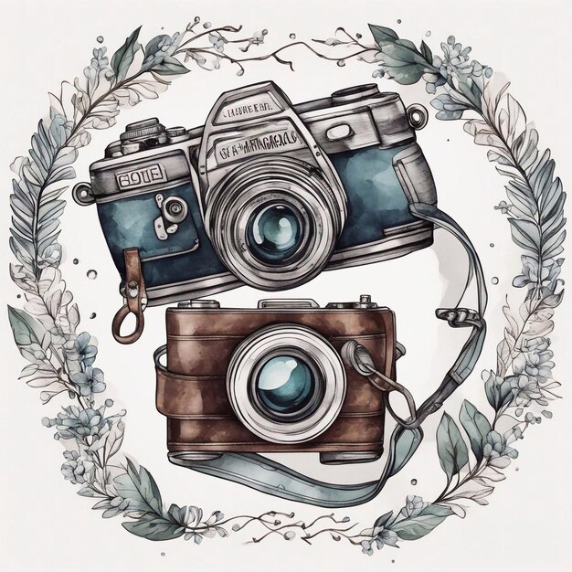 Foto vintage-kamera-aquarellskizze. generative ki-illustration im grunge-stil