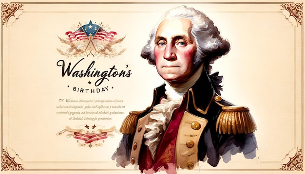 Foto vintage-kartenillustration für den geburtstag von washington