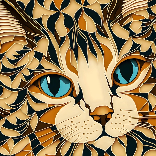 Vintage Katze Muster gezeichnete Illustration Pastellfarben