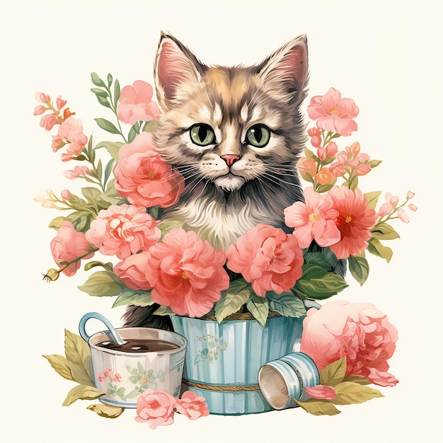 Vintage Kitsch-Katzenillustration