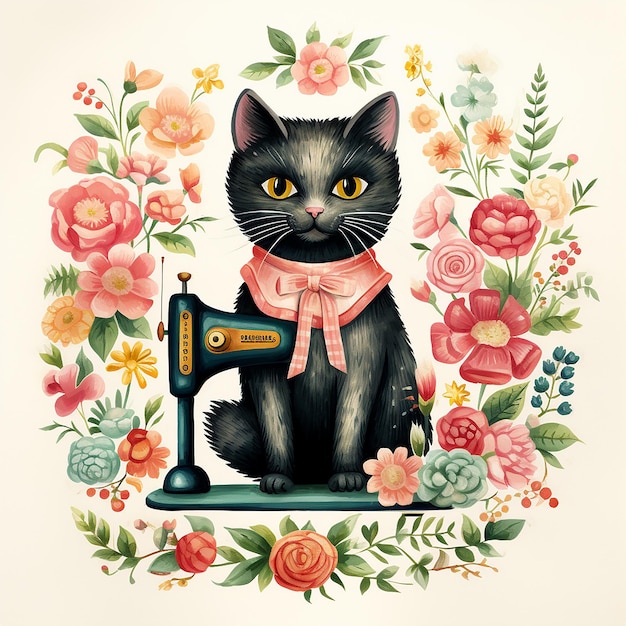 Vintage Kitsch-Katzenillustration