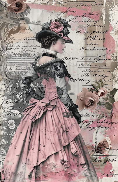 Vintage lila schäbig schick Junk-Zeitschrift digitales Papier mit Rosen