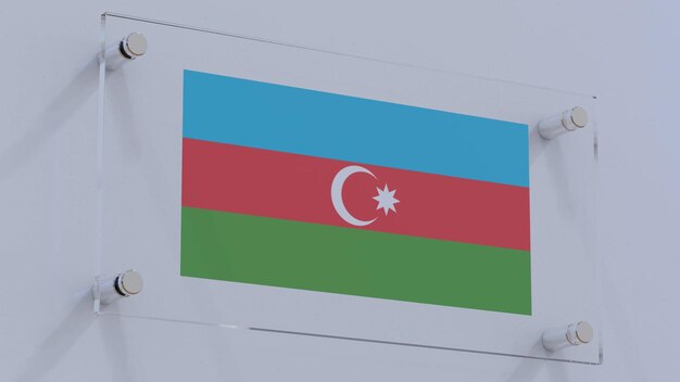Foto vintage-logo der aserbaidschanischen flagge auf einer geschäftsglastelle