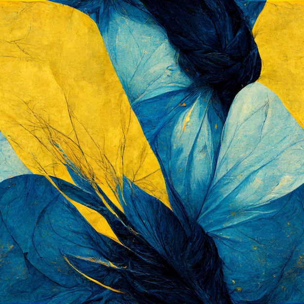 Vintage mano dibujar planta abstracta patrón azul y amarillo sin costuras